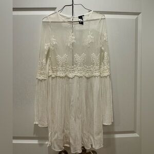 TRIXXI WHITE LONG SLEEVE LACE MESH DRESS